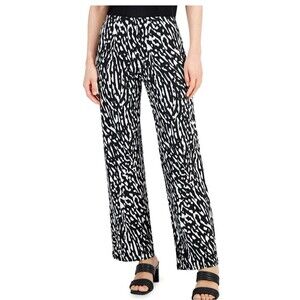 Alfani Black & White Animal Print Pull On Elastic Waist Wide Leg Pants Size 2X